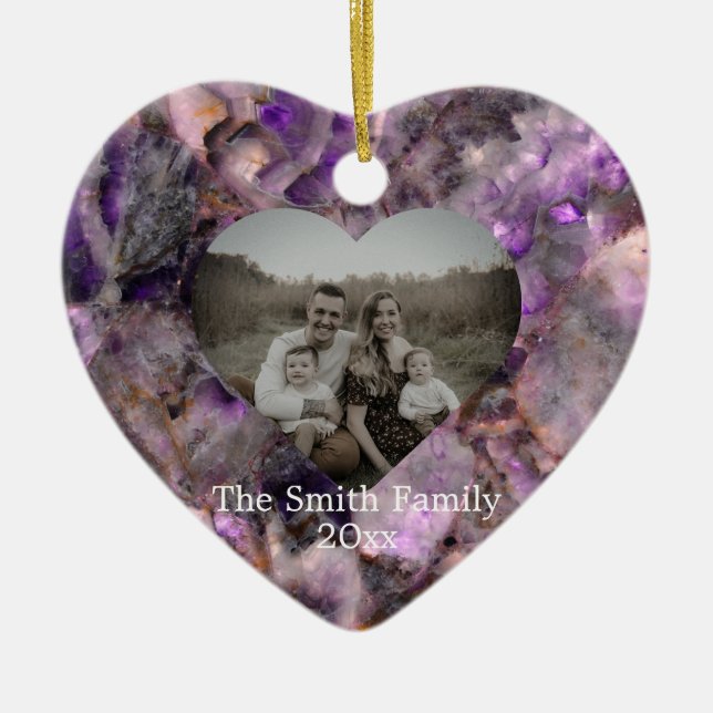 Personalize purple Amethyst Quartz marble stone  Ceramic Ornament (Front)