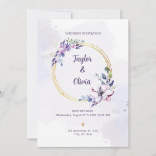 Personalize Purple and White Minimalist Wedding Invitation