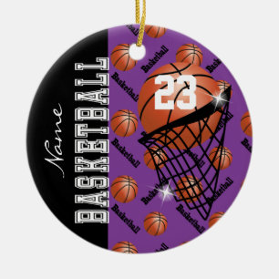 Personalize Purple Basketball Ceramic Ornament