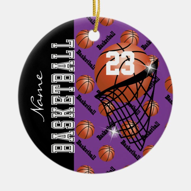 Personalize Purple Basketball Ceramic Ornament (Front)