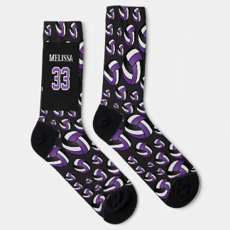 Personalize Purple, Black and White Volleyball Socks