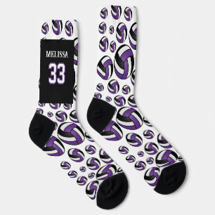 Personalize Purple, Black and White Volleyball Socks