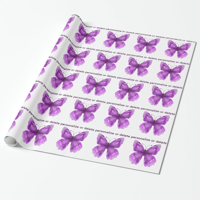 Personalize purple butterfly wrapping paper (Unrolled)