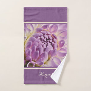 Personalize Purple Dahlia on Lavender Background Hand Towel
