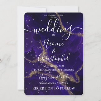 Personalize: Purple Gold Vein Wedding Invitation