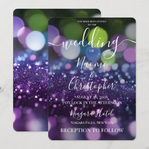 Personalize: Purple Green Bokeh Wedding Invitation