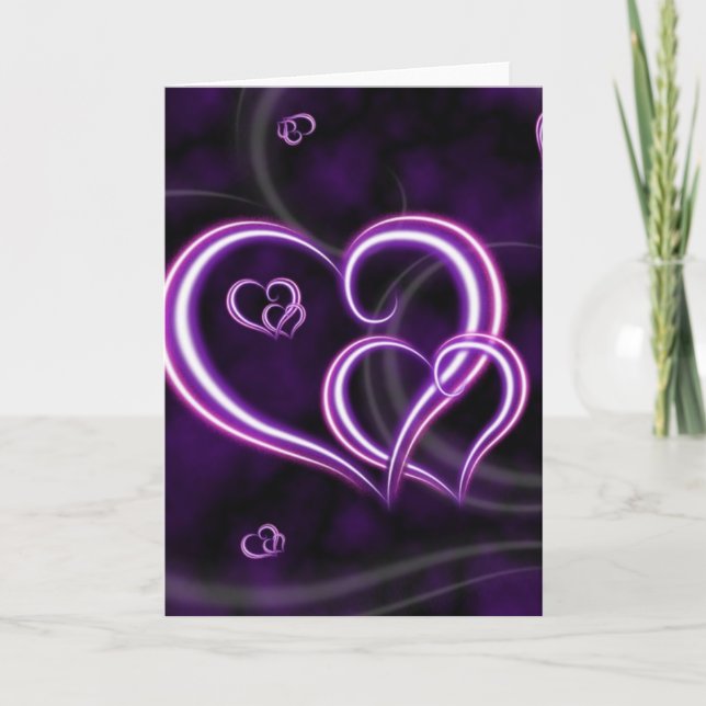 Personalize Purple Hearts Elegant Holiday Card (Front)
