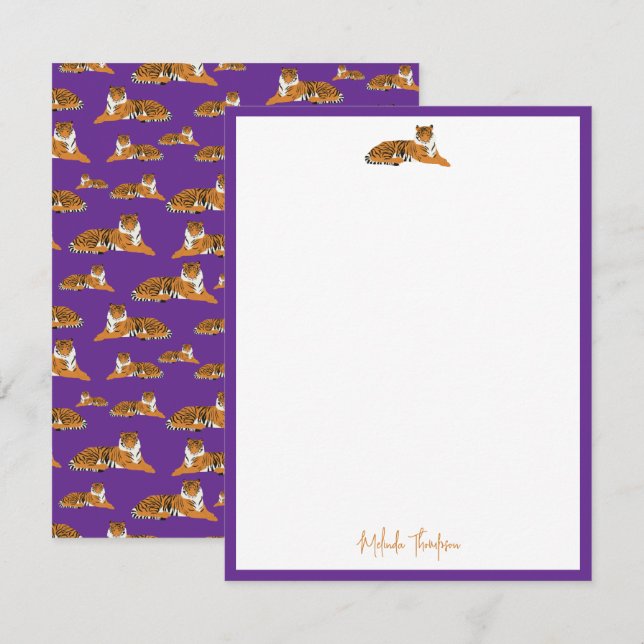 Personalize Purple Orange Jungle Tiger Script Card (Front/Back)