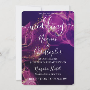 Personalize: Purple Pink Alcohol Ink Wedding Invitation