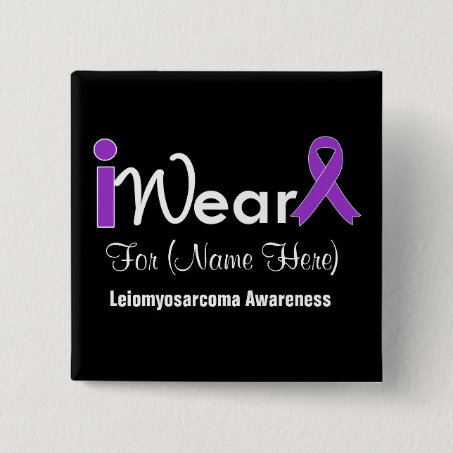 Personalize Purple Ribbon Leiomyosarcoma 2 Inch Square Button (Front)