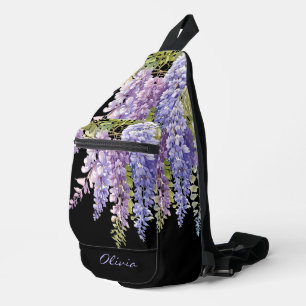 Personalize purple watercolor wisteria floral sling bag