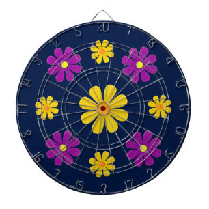 Personalize, purple yellow flowers on dark blue dartboard