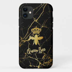 Personalize QUEEN BEE Gold Black Marble Phone Case
