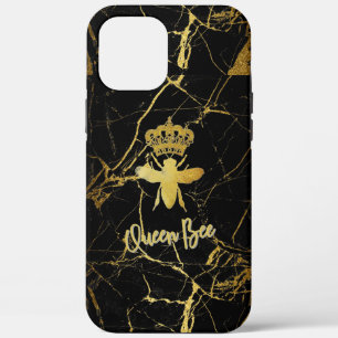 Personalize QUEEN BEE Gold Black Marble Phone Case