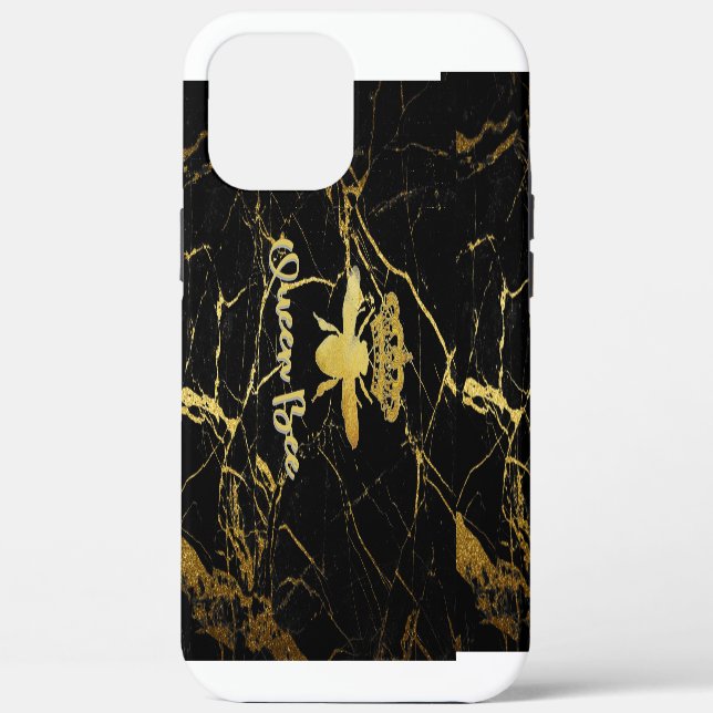 Personalize QUEEN BEE Gold Black Marble Phone Case (Back)