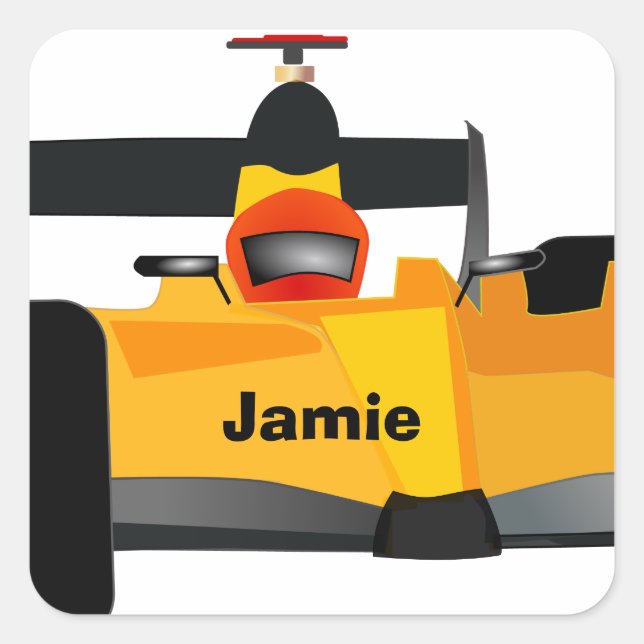 Personalize Race Car Birthday Party Gifts Square Sticker (Front)