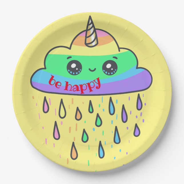 Personalize Rainbow Cloud Unicorn Paper Plate (Front)