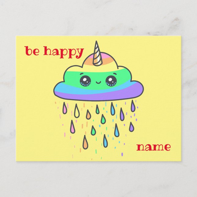 Personalize Rainbow Cloud Unicorn Postcard (Front)