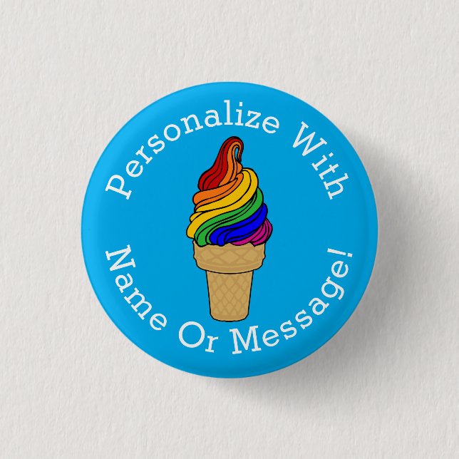 PERSONALIZE Rainbow Swirl Ice Cream 1 Inch Round Button (Front)