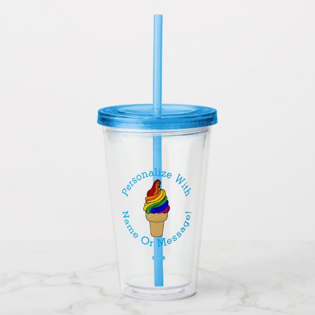PERSONALIZE Rainbow Swirl Ice Cream Acrylic Tumbler (Front)