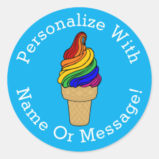 PERSONALIZE Rainbow Swirl Ice Cream Classic Round Sticker