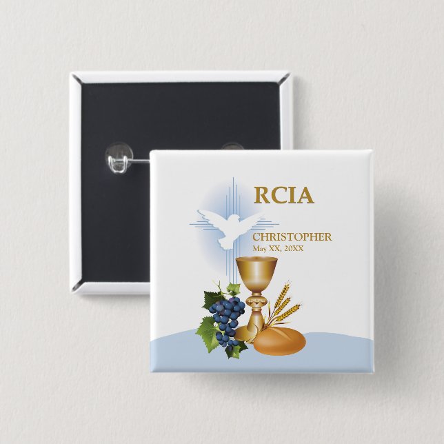 Personalize, RCIA Congrats Catholic Sacrament 2 Inch Square Button (Front & Back)