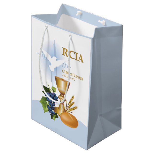 Personalize, RCIA Congrats Catholic Sacrament Medium Gift Bag (Front Angled)
