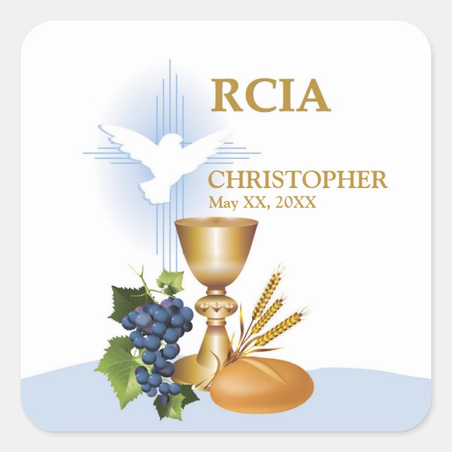 Personalize, RCIA Congrats Catholic Sacrament Square Sticker (Front)