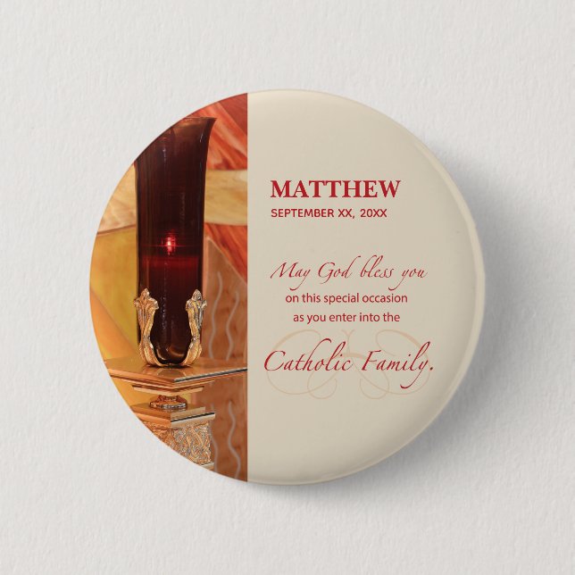 Personalize, RCIA Congratulations, Catholic, Red 2 Inch Round Button (Front)