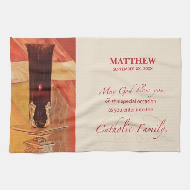 Personalize, RCIA Congratulations, Catholic, Red Kitchen Towel (Horizontal)