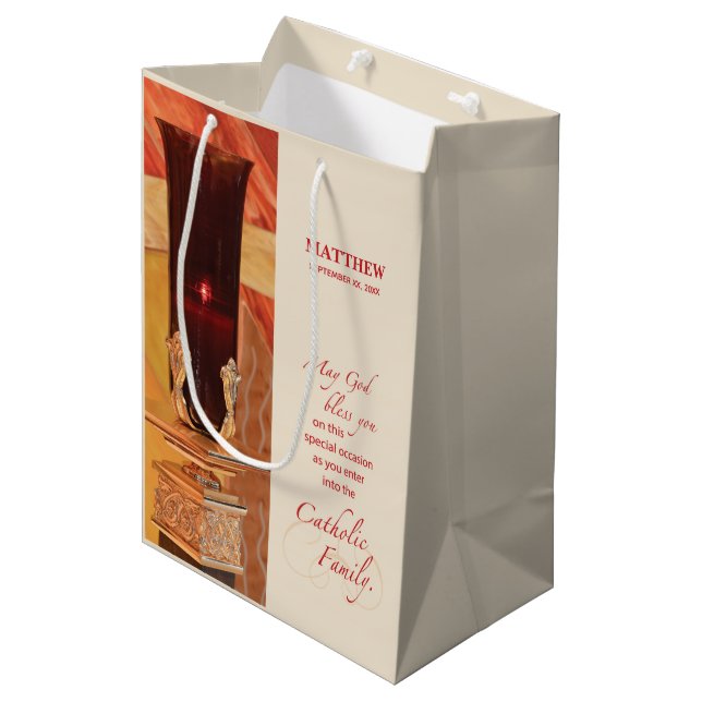 Personalize, RCIA Congratulations, Catholic, Red Medium Gift Bag (Front Angled)