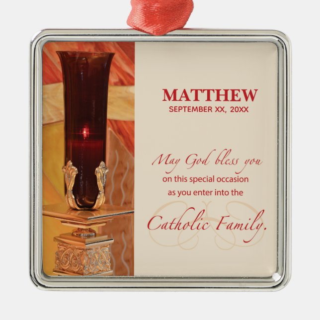 Personalize, RCIA Congratulations, Catholic, Red Metal Ornament (Front)