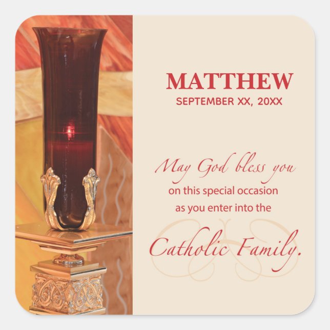Personalize, RCIA Congratulations, Catholic, Red Square Sticker (Front)