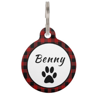 Personalize Red and Black Buffalo Plaid Pet Tag