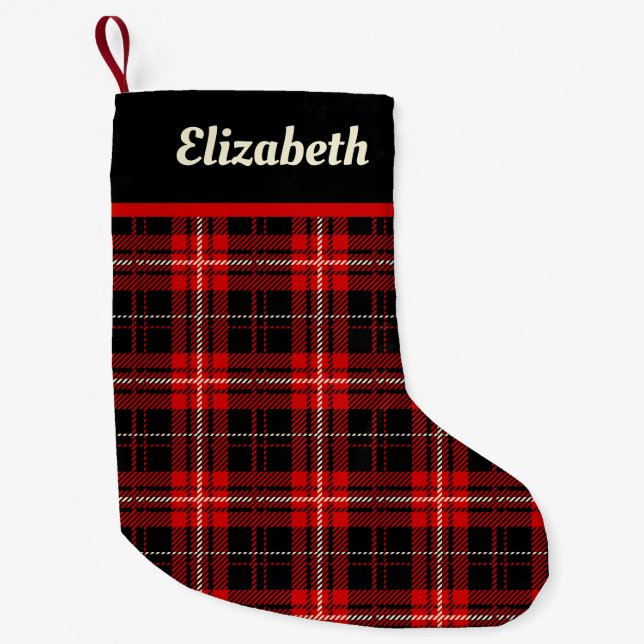 Personalize Red and Black Plaid Small Christmas Stocking (Front)