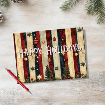 Personalize Red and Blue Christmas Striped 