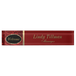 Personalize, Red and Gold Name Plate