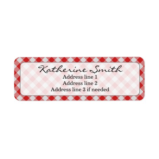 Personalize: Red and White Gingham Check Pattern Return Address Label