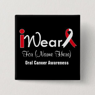 Personalize Red and White Ribbon Oral Cancer 2 Inch Square Button