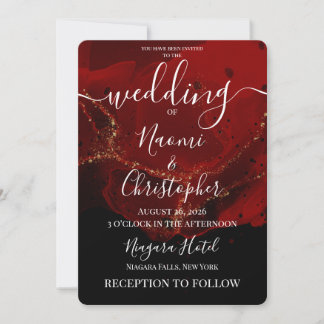 Personalize: Red Black Alcohol Ink Wedding Invitation