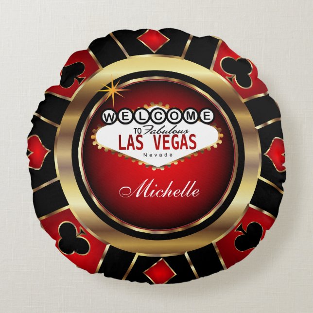 Personalize Red , Black and Gold Poker Chip Round Pillow (Front)