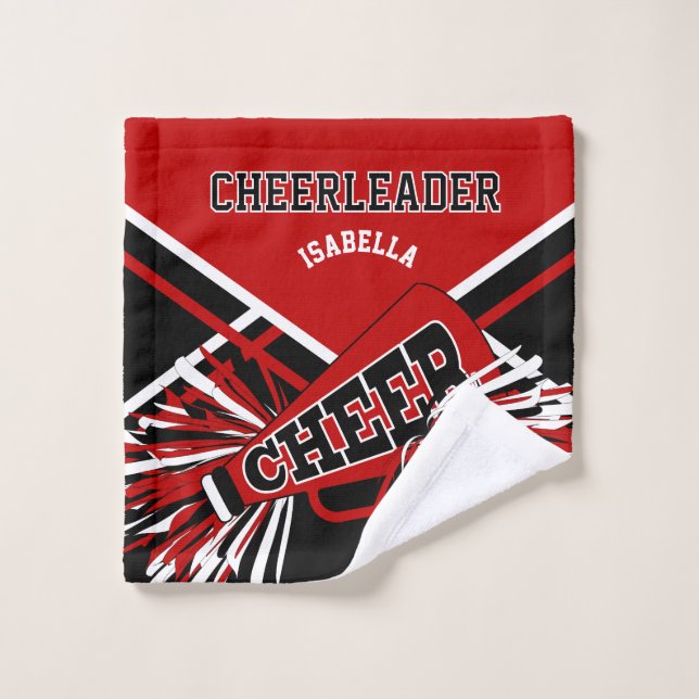 Personalize Red, Black and White Cheerleader Bath Towel Set (Wash Cloth)