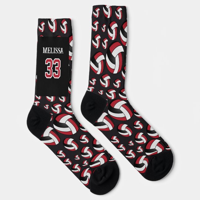 Personalize Red, Black and White Volleyball  Socks (Right)