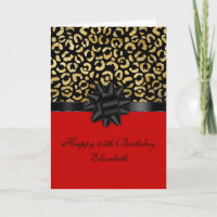 Personalize Red Black Gold Leopard Print Birthday