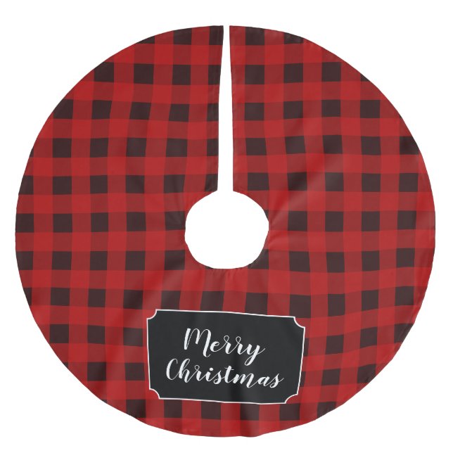 Personalize Red Buffalo Plaid Christmas Tree Skirt (Front)