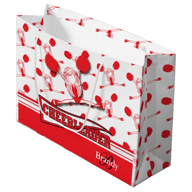 Personalize Red Cheerleader Large Gift Bag (Front Angled)
