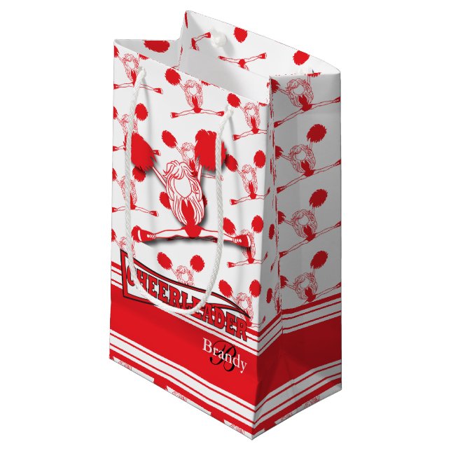 Personalize Red Cheerleader Small Gift Bag (Front Angled)