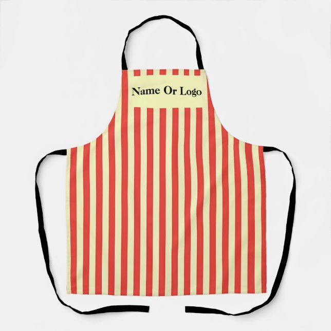 Personalize Red Creme Stripes Kitchen Chef  Apron (Front)