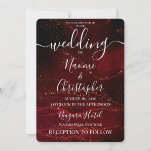 Personalize: Red Dark Alcohol Ink Wedding Invitation
