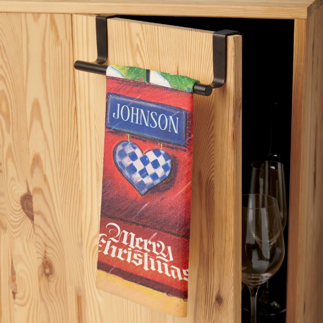 Personalize Red Door - Merry Christmas Cozy Home Kitchen Towel (Thirds Fold)